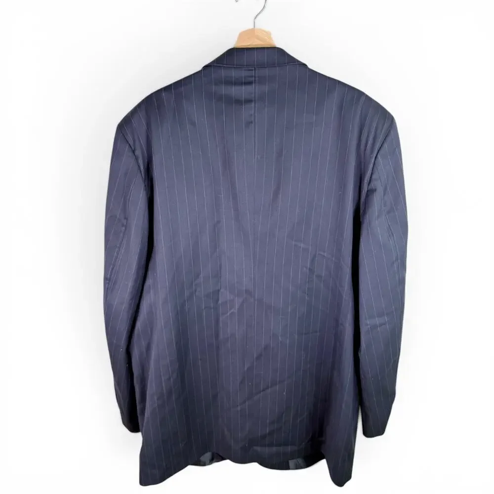 Oleg Cassini VTG Men's 46 Long Dark Blue Pinstripe 100% Wool 2 Button Blazer